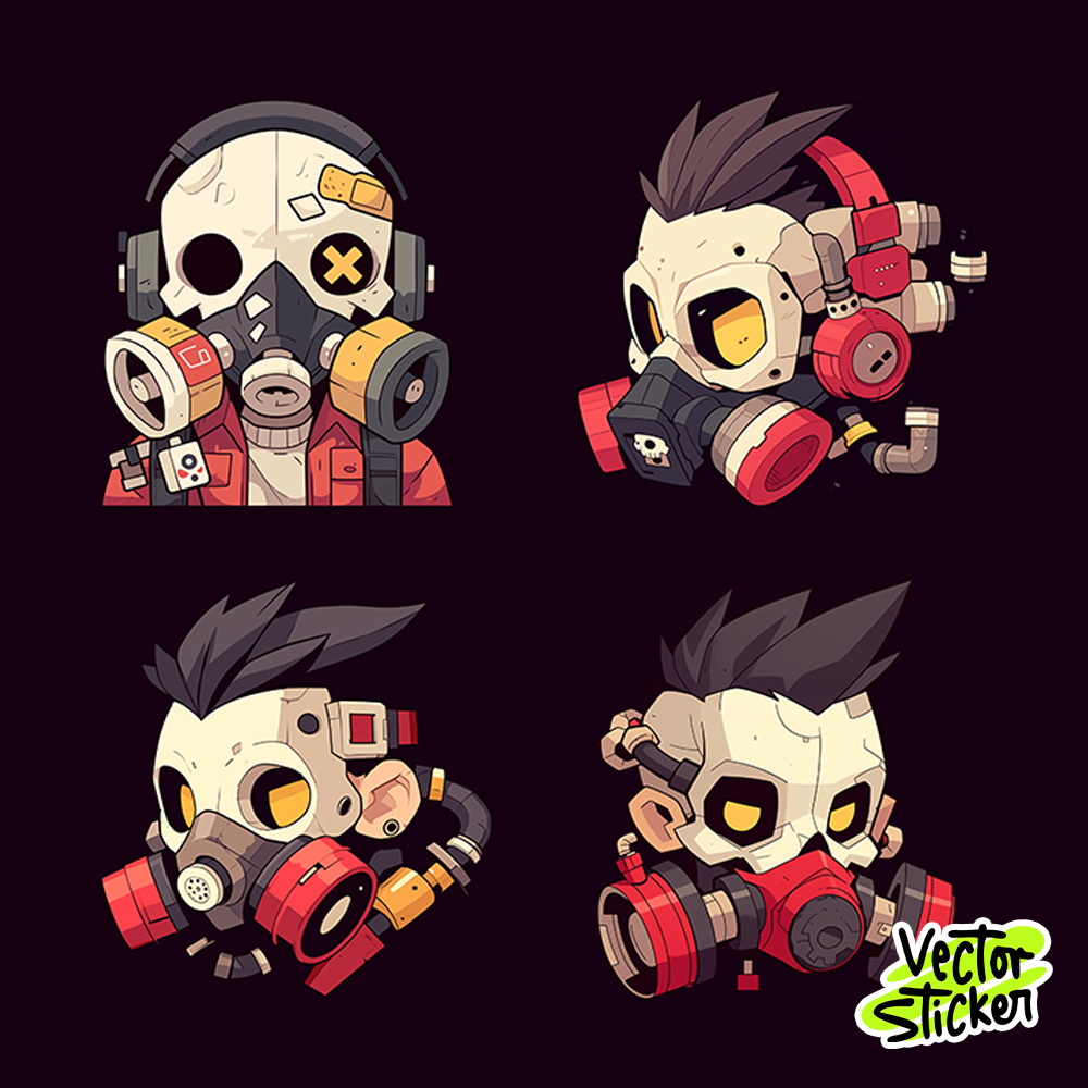 Cyberpunk Themed Gas Mask Head Sticker Pack