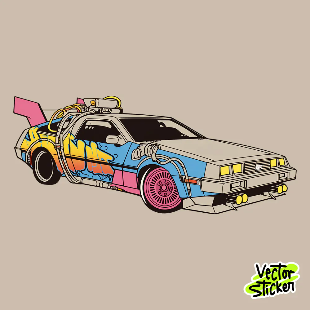 Retro-Future Graffiti Time Travel Car Sticker Free PNG | VectorSticker