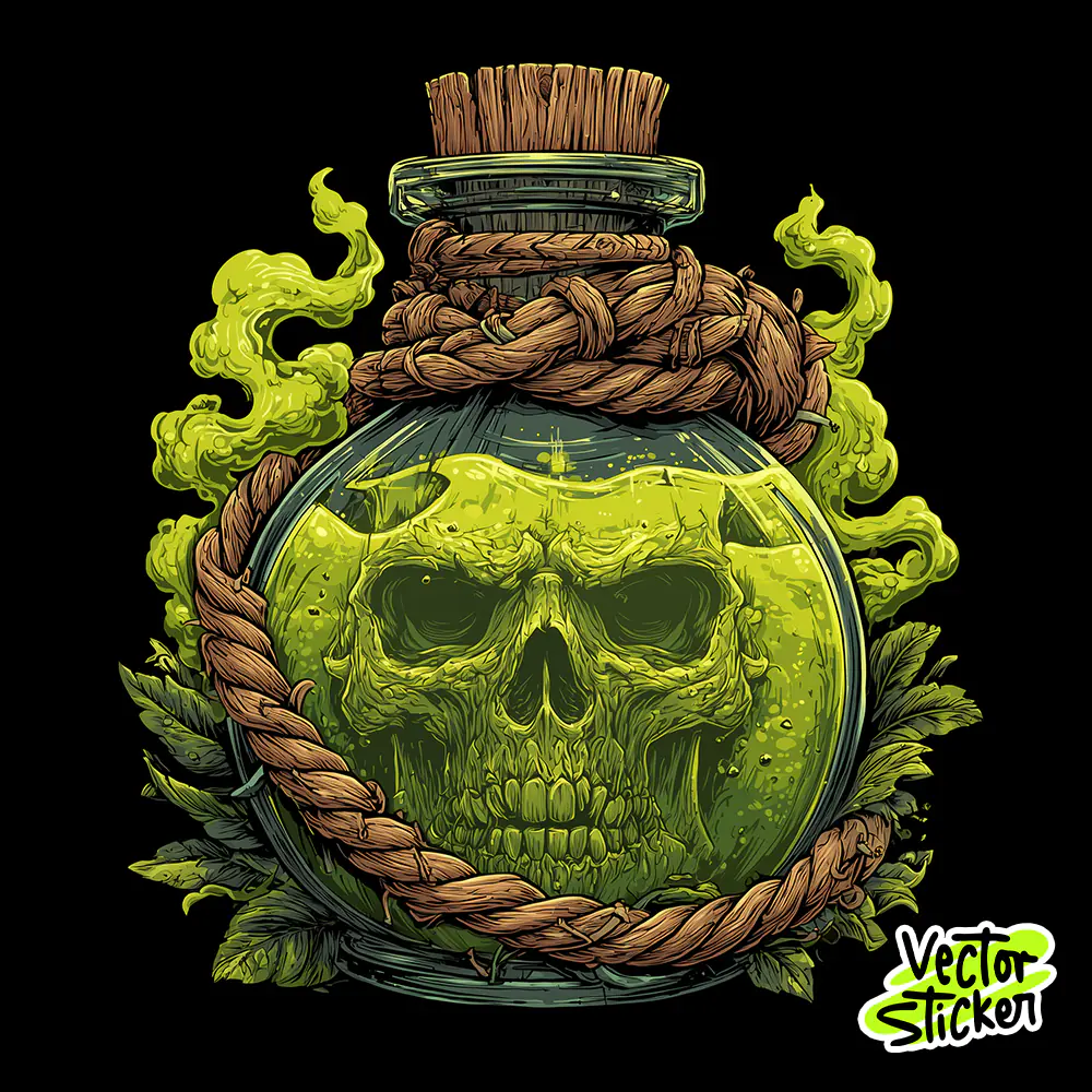 Free Poison Bottle T-Shirt Design – Skull Potion Illustration PNG