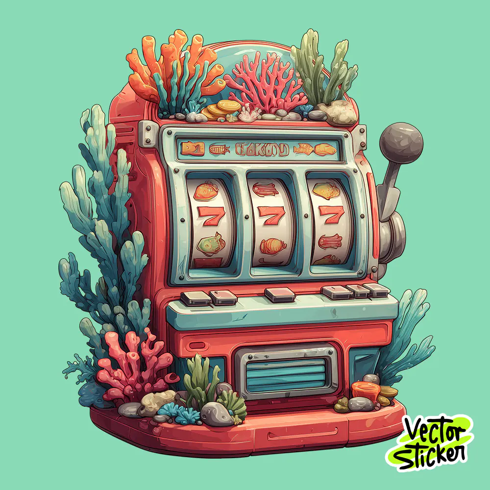Underwater Slot Machine Sticker Cartoon Coral Illustration PNG