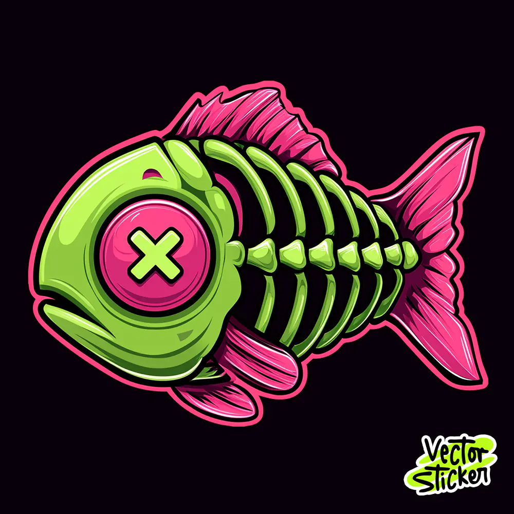Radiant Undead Fish Mascot Sticker Free PNG | VectorSticker