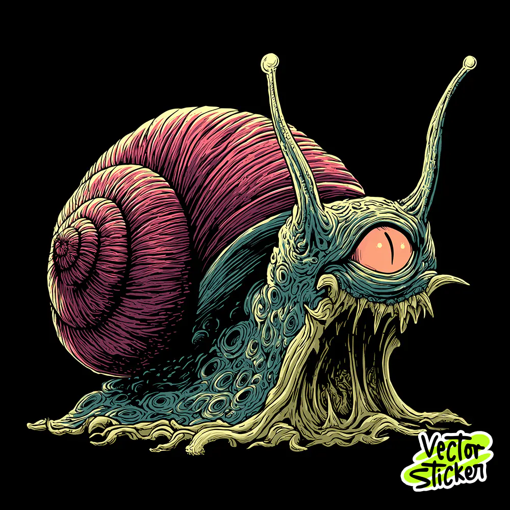 Evil Mutant Snail Monster Horror Illustration PNG for T-Shirt Design