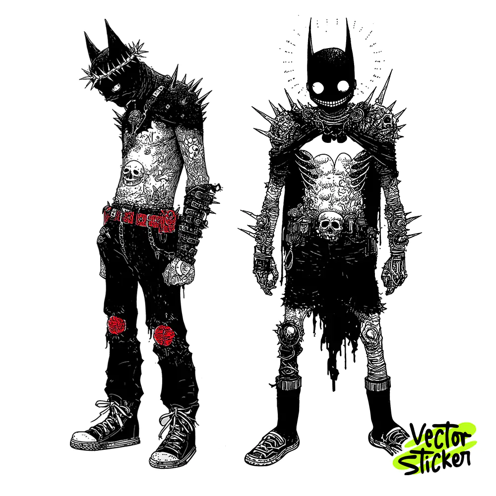 Punk themed Evil Batman T-Shirt Design — Dark Cyberpunk Superhero Vector