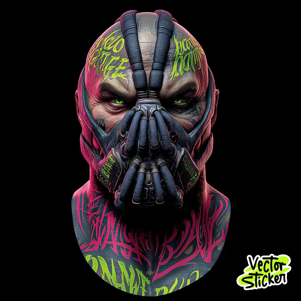 Futuristic Neon Respirator Mask Fighter Cyberpunk Sticker PNG