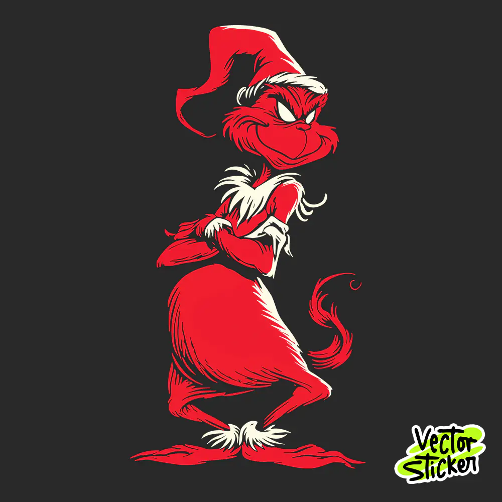 Grinch Silhouette Sticker | Red & Black Parody Vector PNG for T-Shirt & Decal