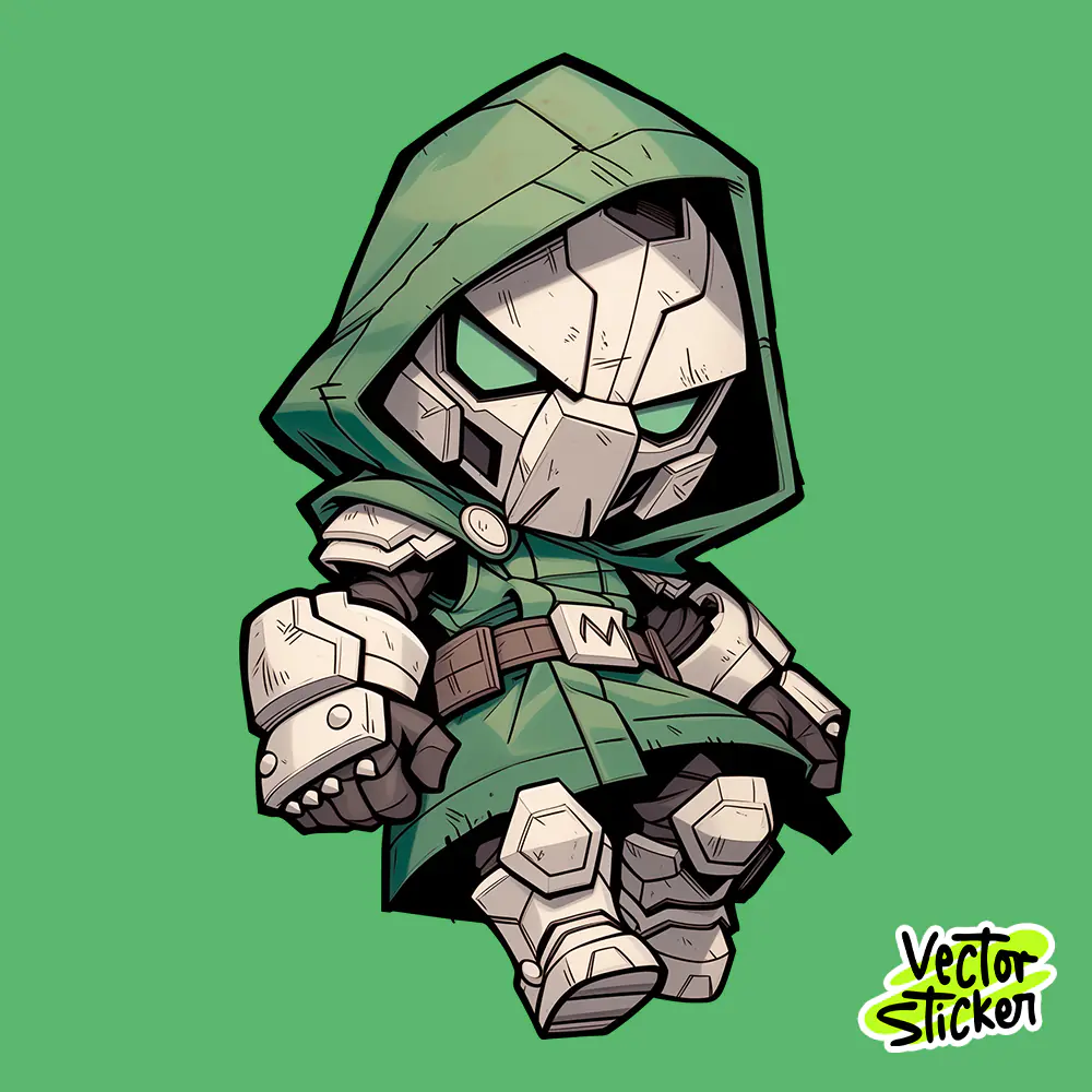 Secret Wars Dr. Doom Chibi Illustration Sticker Free PNG Download