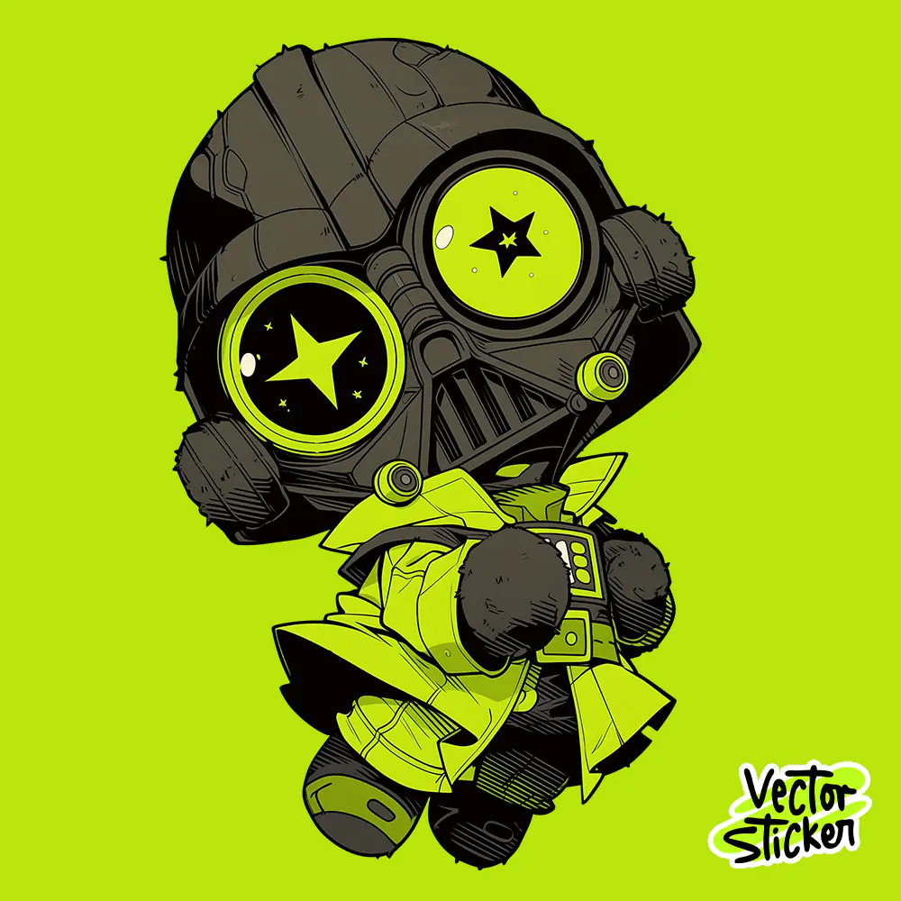 Dark Villain Doll Sticker Cartoon Neon Green Design