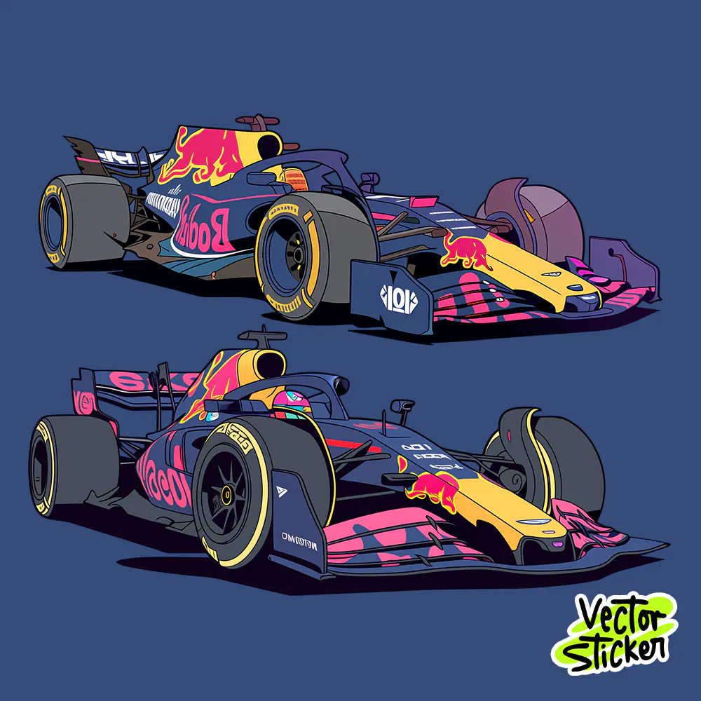 Glossy Blue F1 Racing Car Sticker Free PNG Download