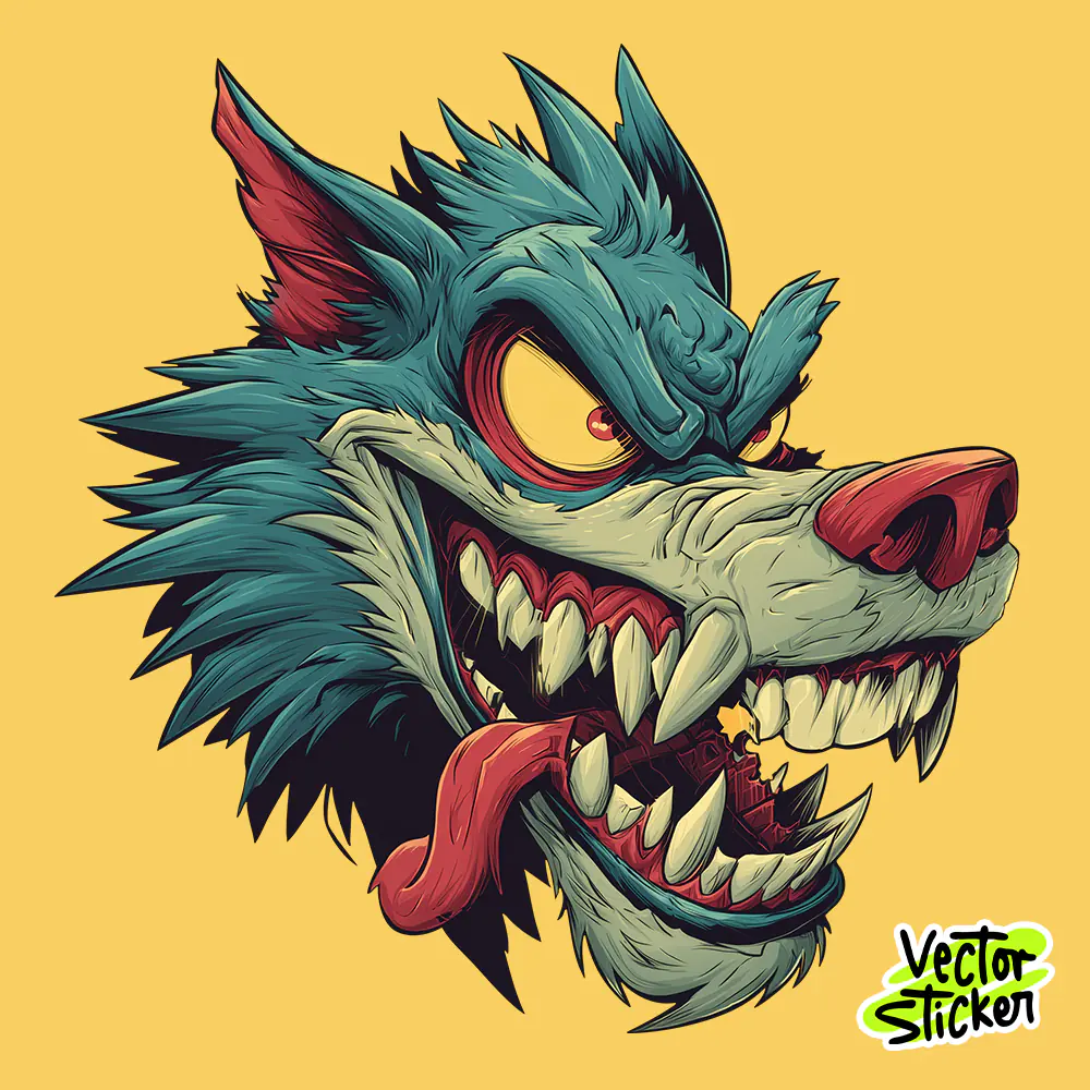 Fierce Wolf Head T Shirt Cartoon Teal Design