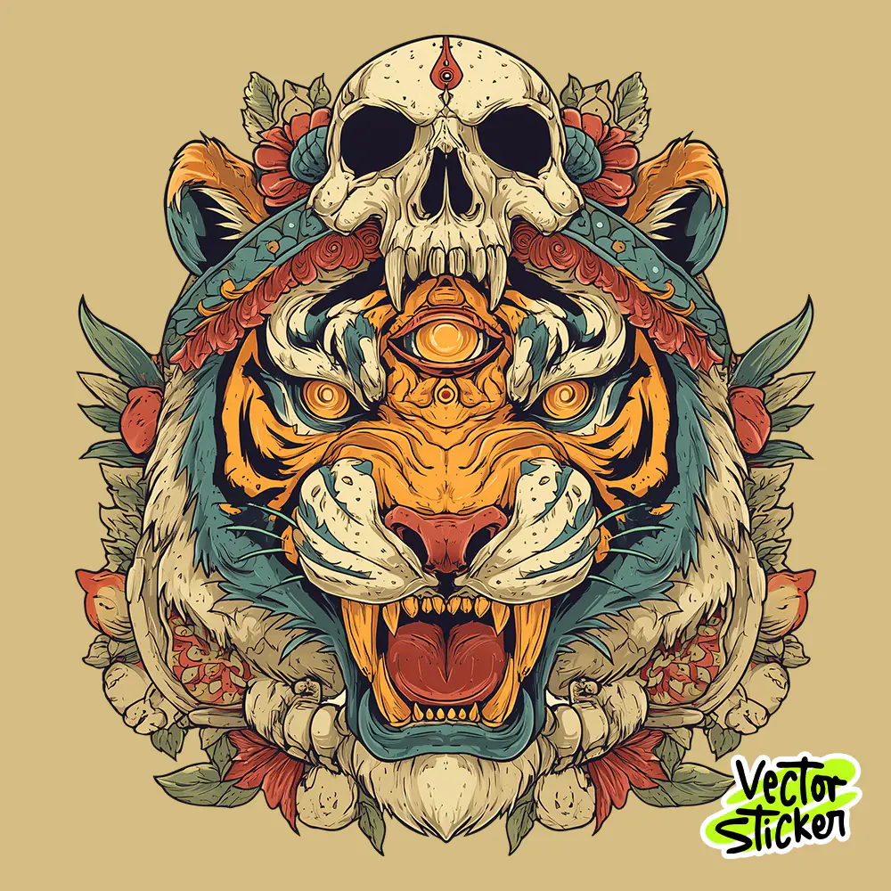 Third Eye Tiger Skull – Free Vintage Tattoo T-Shirt Design
