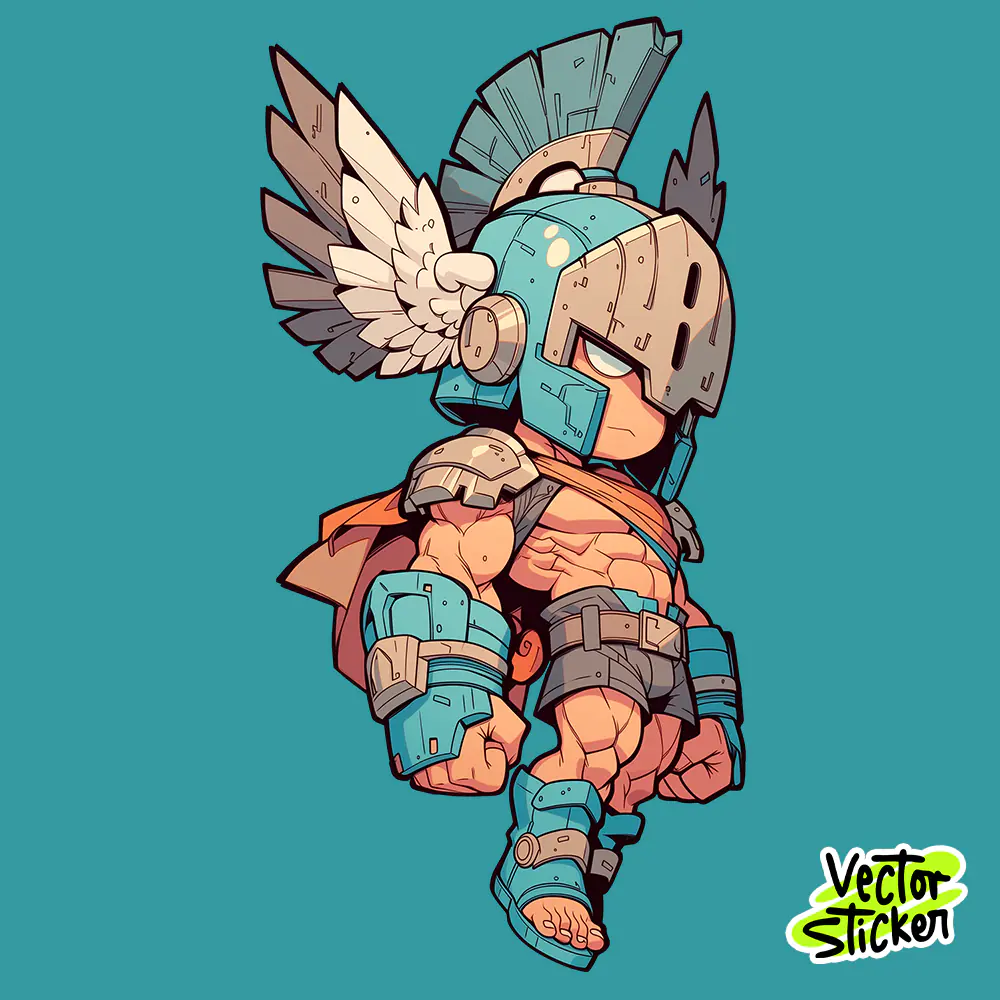 Armored Chibi Greek Hero Sticker Free PNG | VectorSticker