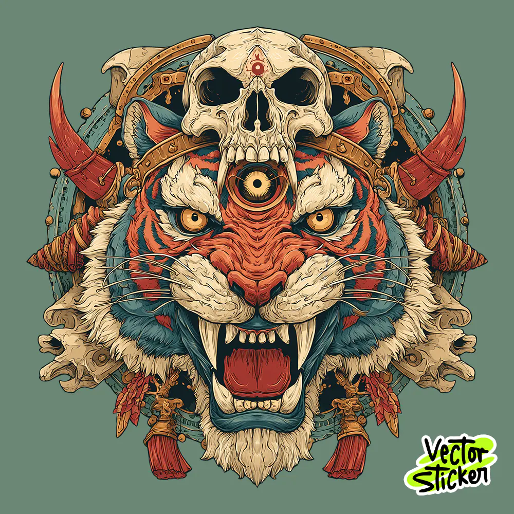 Free Vintage Tiger Skull Tattoo Illustration PNG T shirt Design