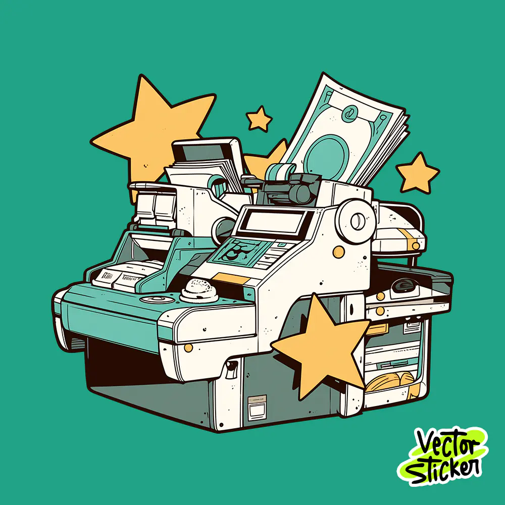 Retro Cash Register Money Machine Hustle PNG for Sticker and T Shirt Design