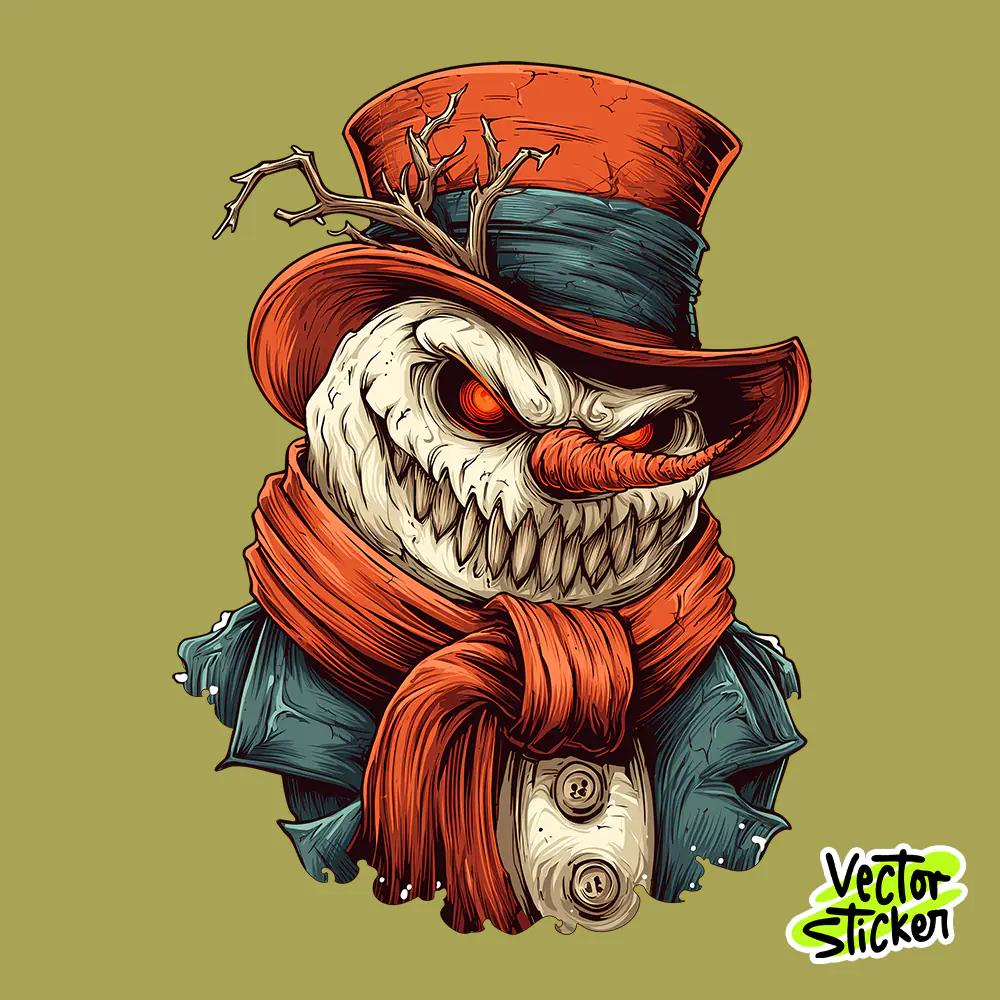 Creepy Victorian Snowman – Christmas Sticker Illustration & T-Shirt Art