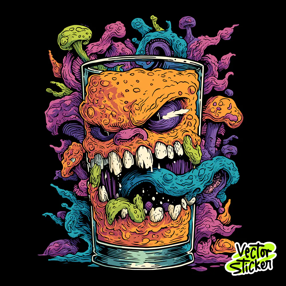 Toxic Skull Glass Monster Psychedelic Illustration PNG for T-Shirt Design