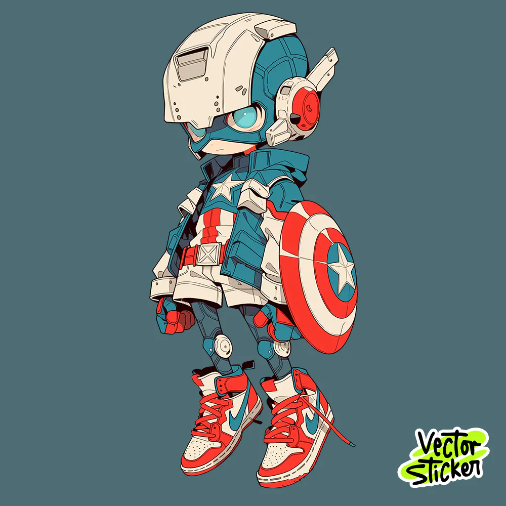 Cute Helmet Shield Hero Cartoon Character Sticker PNG