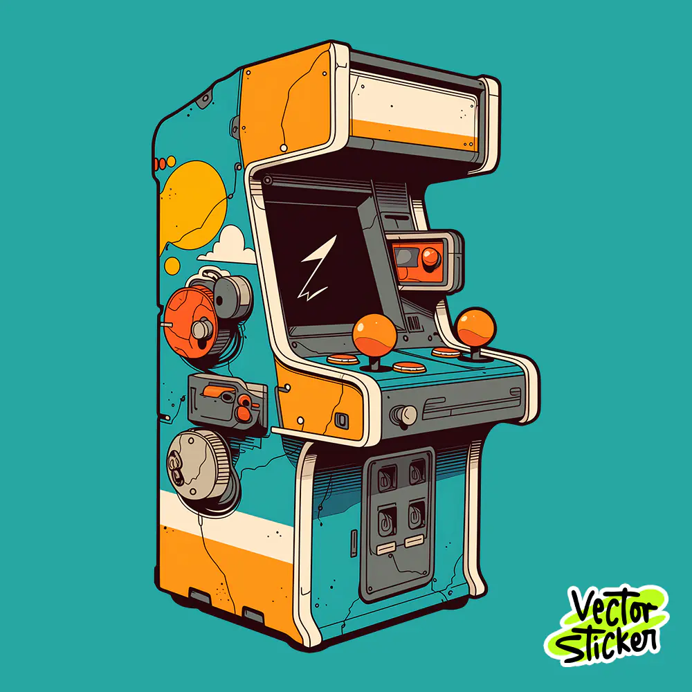 Classic Retro Arcade Machine 80s Gaming PNG for Sticker and T Shirt Design