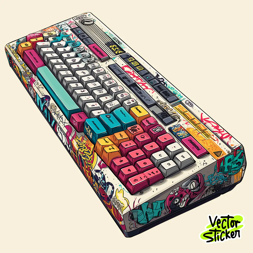 Graffiti Vintage Keyboard Sticker Street Art Colorful Design