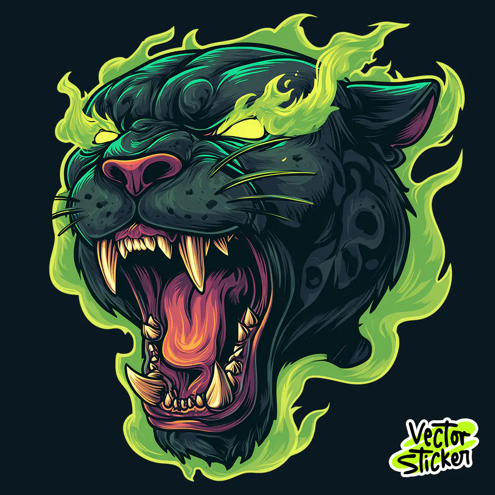 Black Panther Neon Green Free T Shirt Design | Aggressive Animal Vector Art