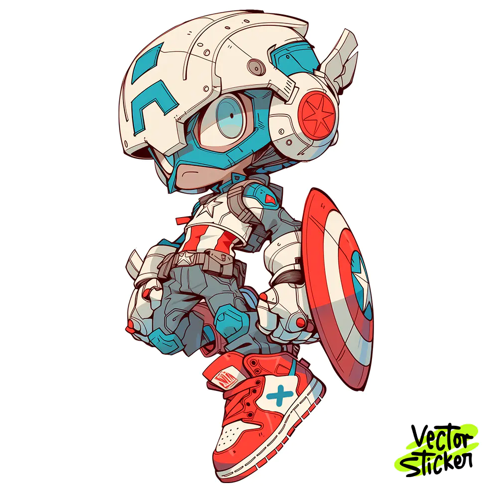 Futuristic Shield Warrior Cartoon Character Street Style Sticker PNG