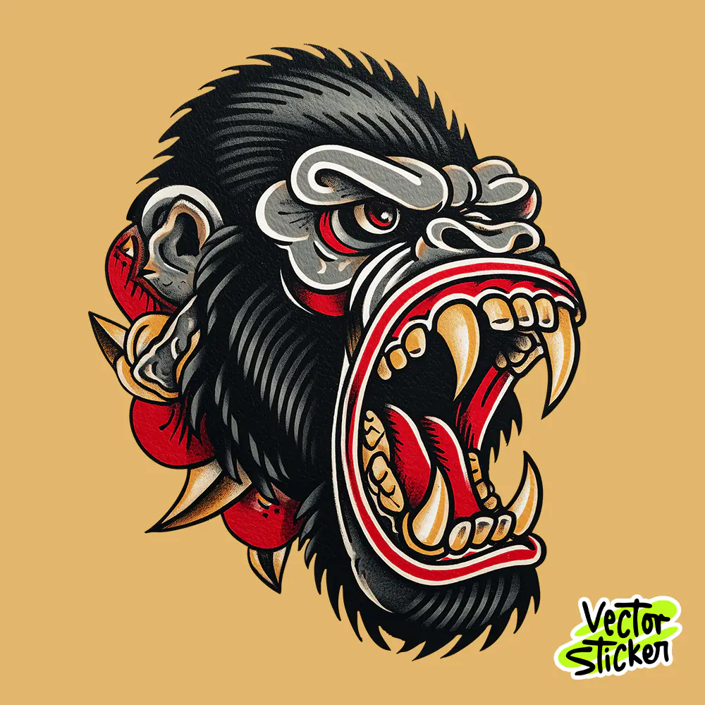 Vintage Tattoo Gorilla Head Illustration for T Shirts