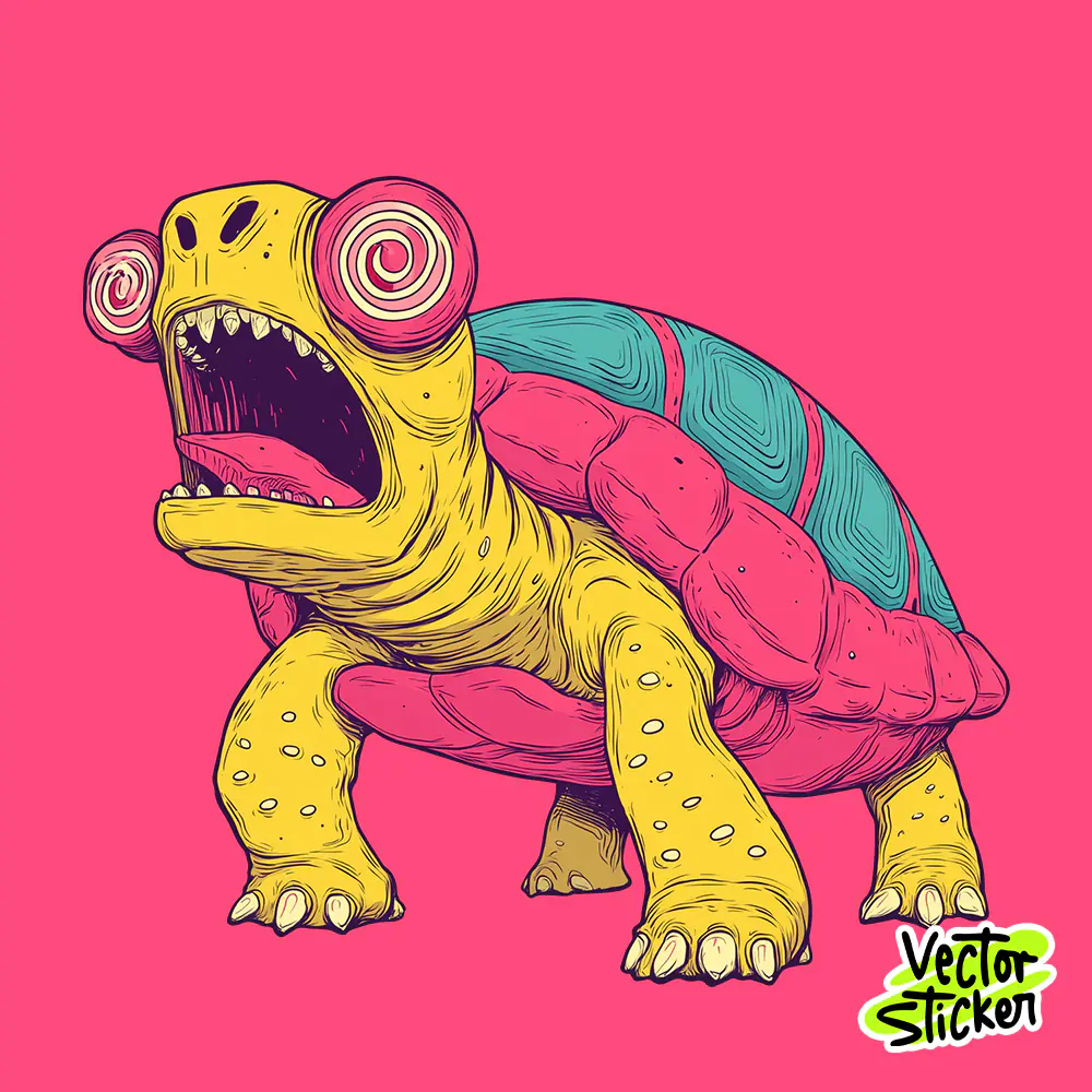 Crazy Spiral Eyes Turtle Funny Cartoon Meme PNG for Sticker Design