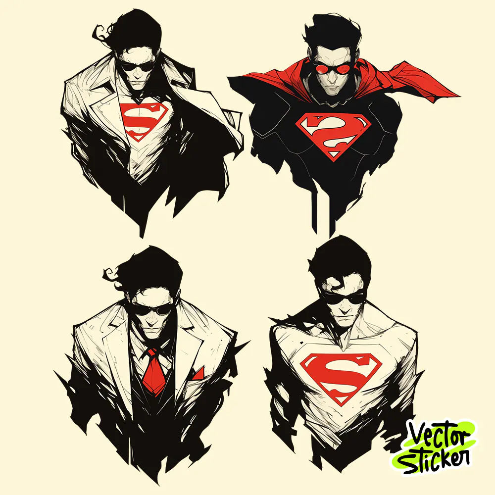 Dual Hero Concept – Stylish Superman Transformation T-Shirt Design Sticker