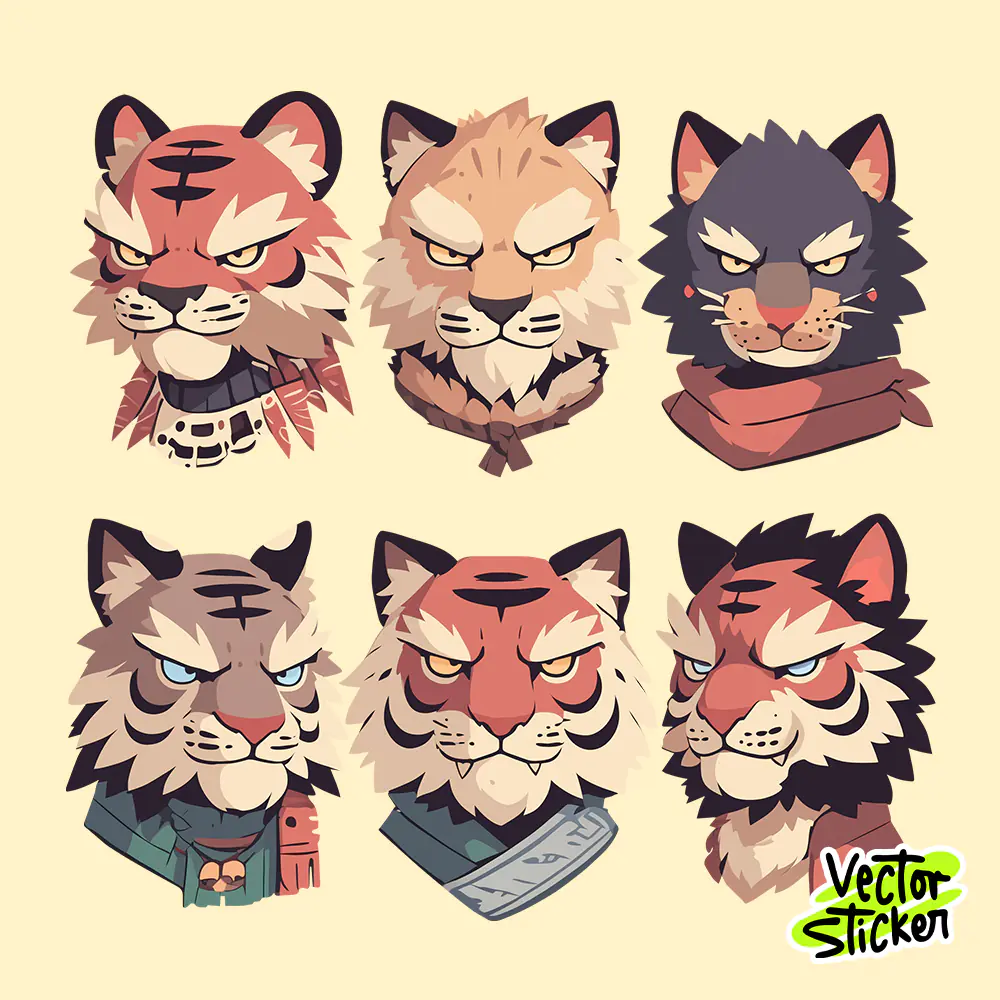 Bad Tiger Free PNG Stickers | Fierce Animal Sticker Pack