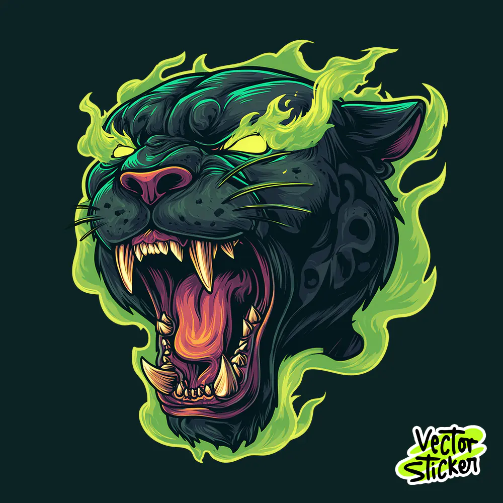 Free Black Panther T-Shirt Design – Neon Flame Wild Cat Illustration PNG