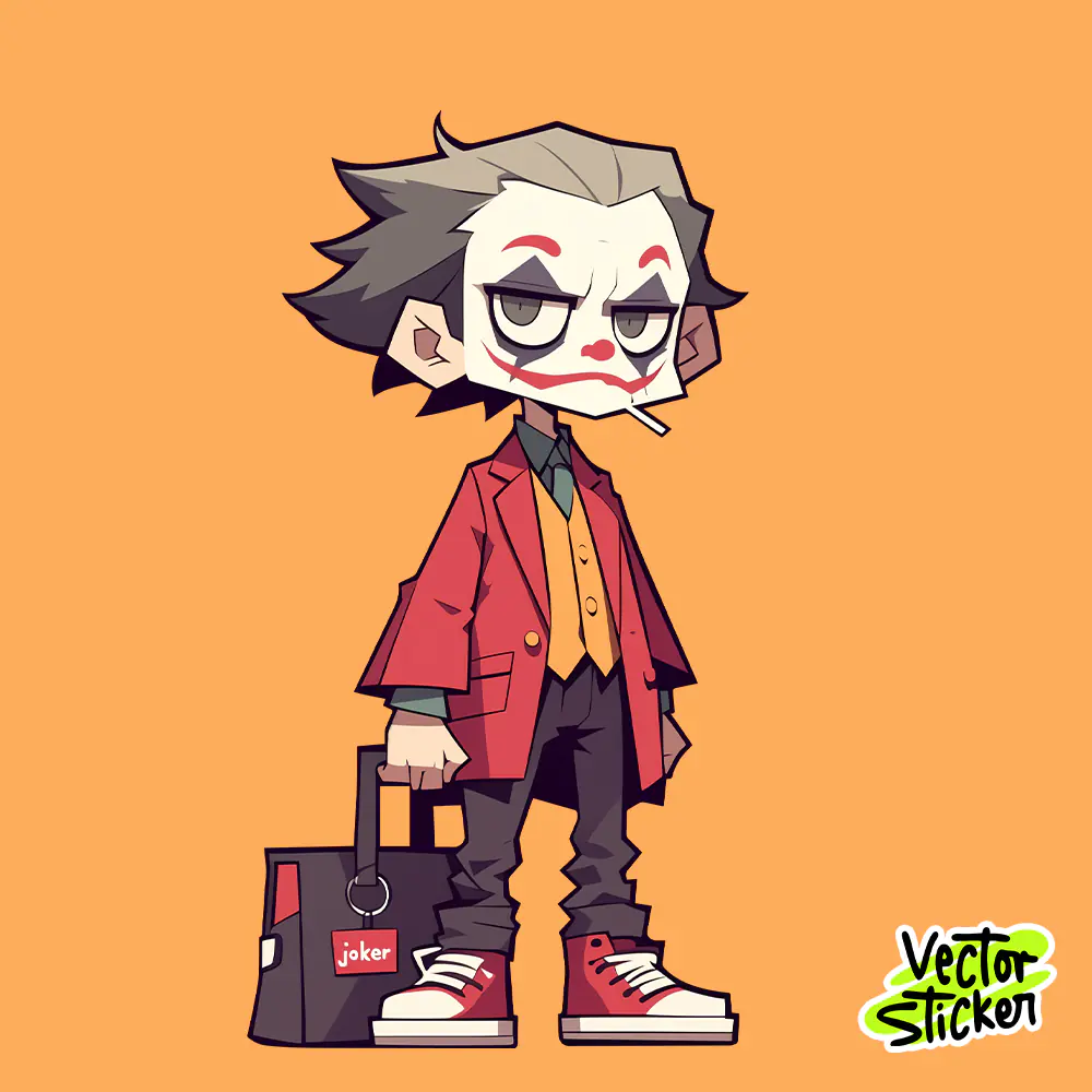 Free Joker Style Cartoon T-Shirt Sticker | Vector Character Design