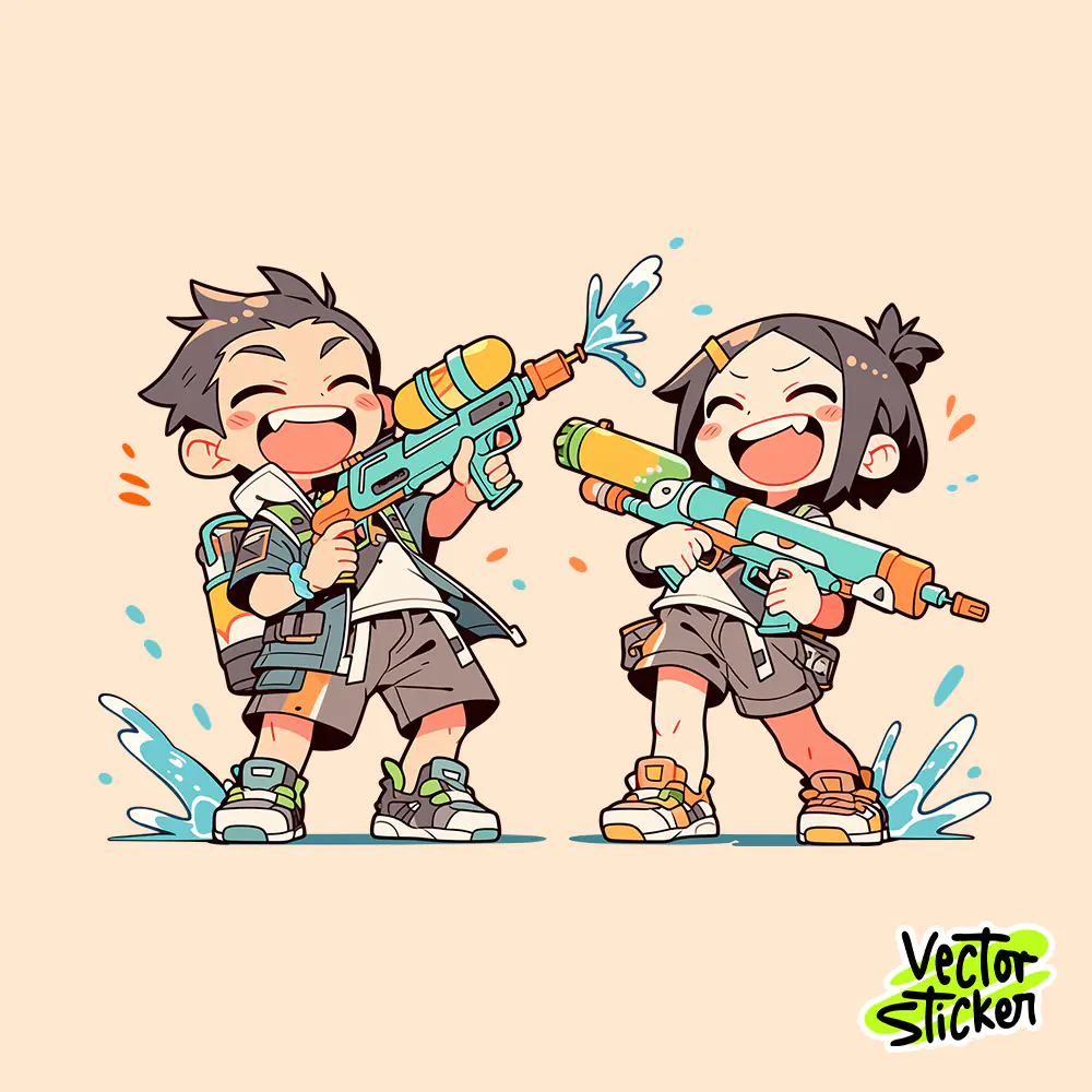 Happy Thingyan Water Fight Kids PNG Cute Myanmar Festival Sticker Design