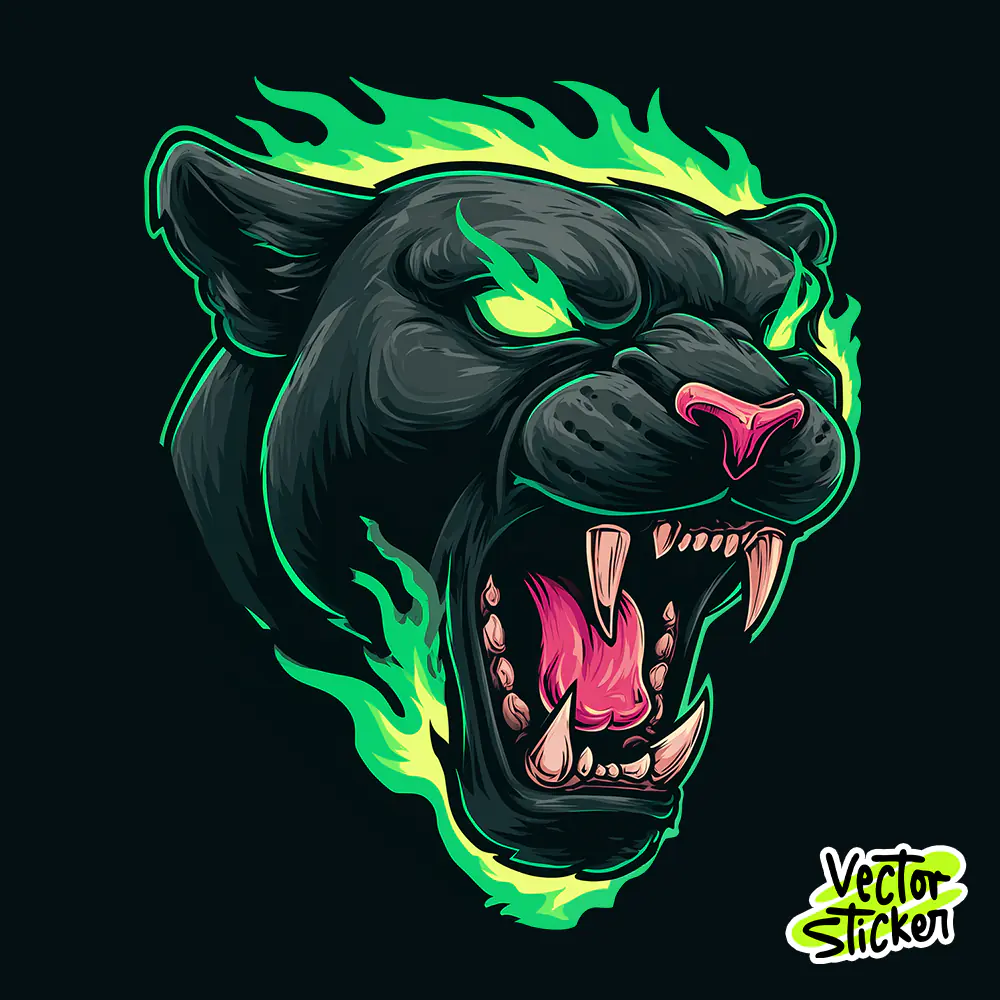 Neon Rage Panther Front Roaring Head Bold PNG for T Shirt Design