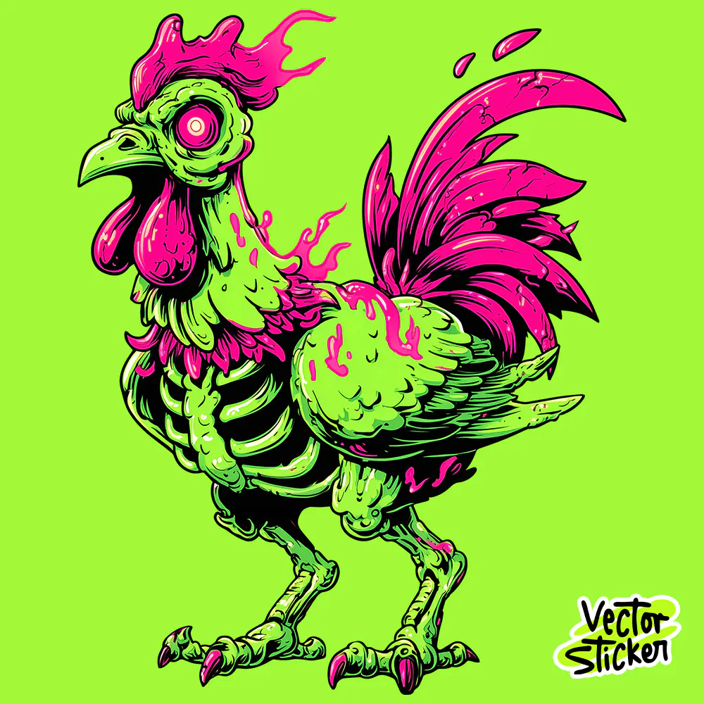Zombie Rooster Streetwear T-Shirt Design Free PNG | VectorSticker