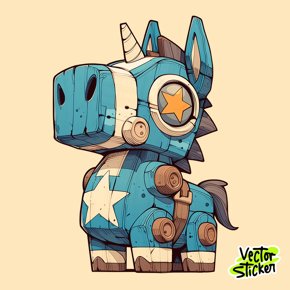 Cute Blue Wooden Toy Horse Cartoon Character Sticker PNG