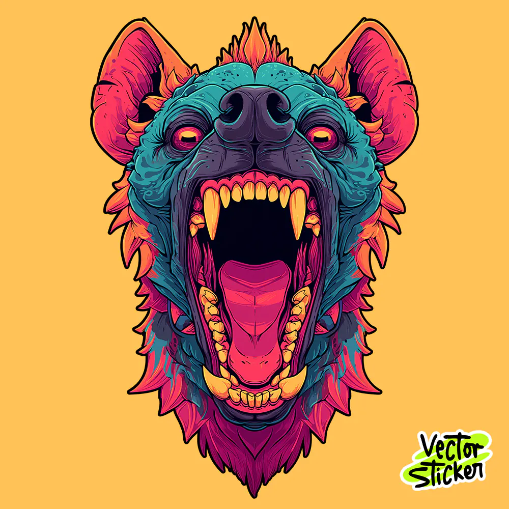 Neon Roaring Hyena Illustration Colorful T-Shirt Design PNG
