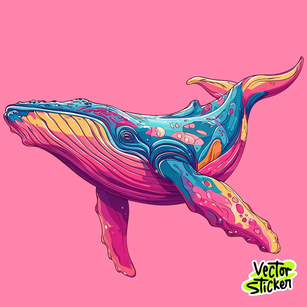 Colorful Whale T-Shirt Design – Vibrant PNG for Stickers & Digital Prints