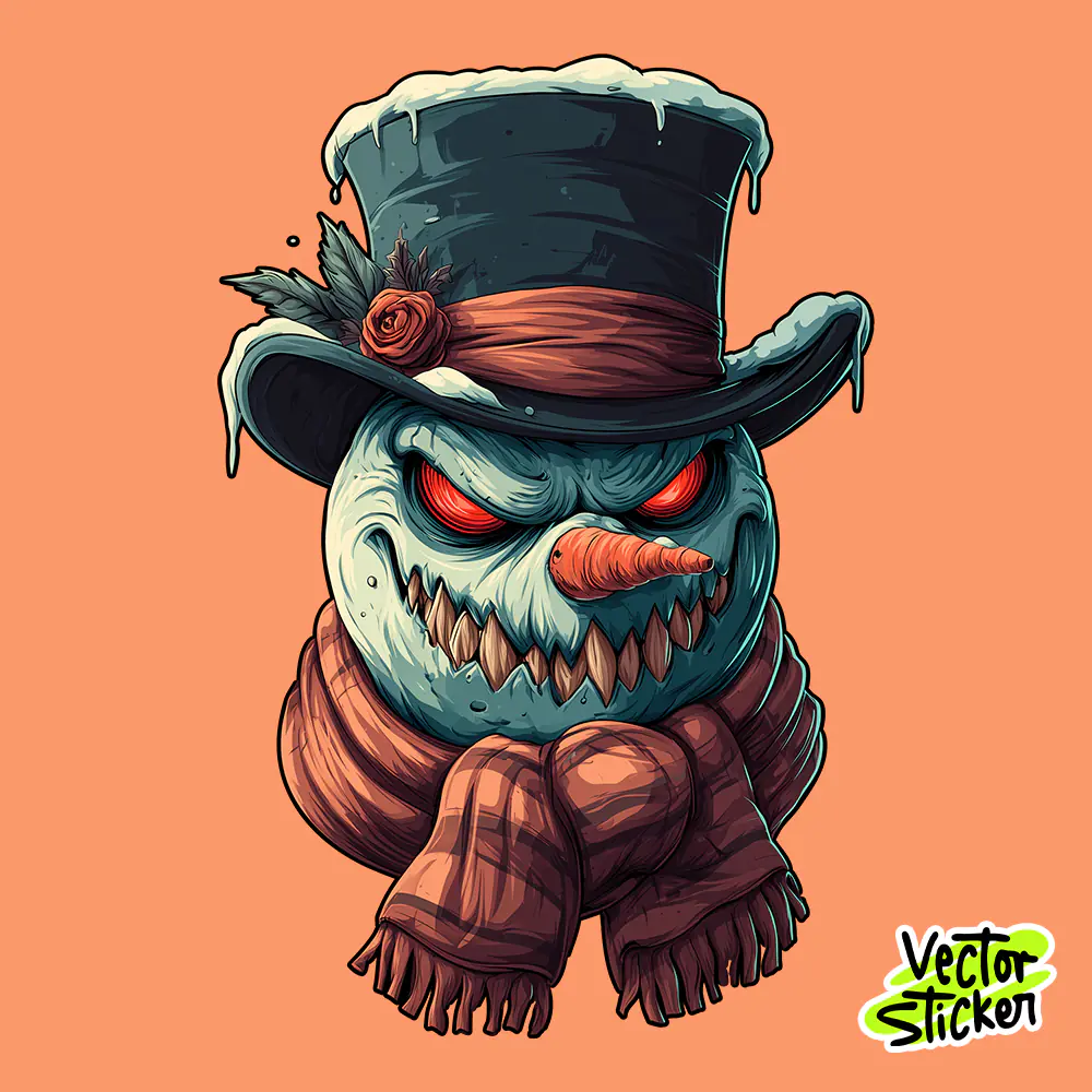 Evil Snowman Sticker | Creepy Snowman Vector PNG for Horror Holiday Merch