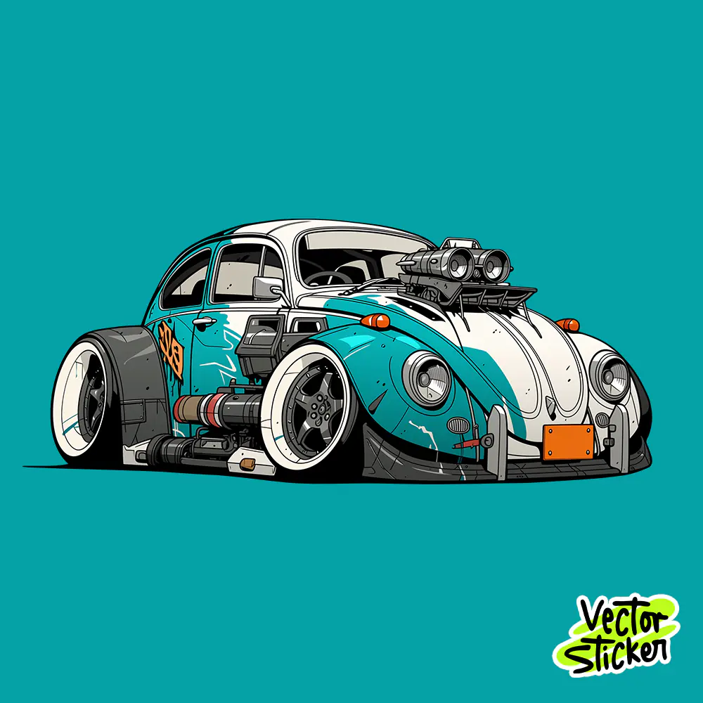 Sleek Blue Cyberpunk Beetle Car Sticker Free PNG Download