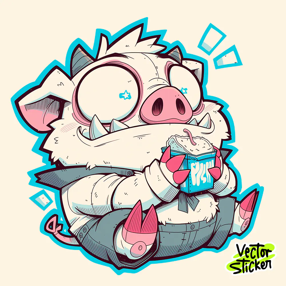 Cute Fat Pig Sticker Cartoon Pastel Character Illustration