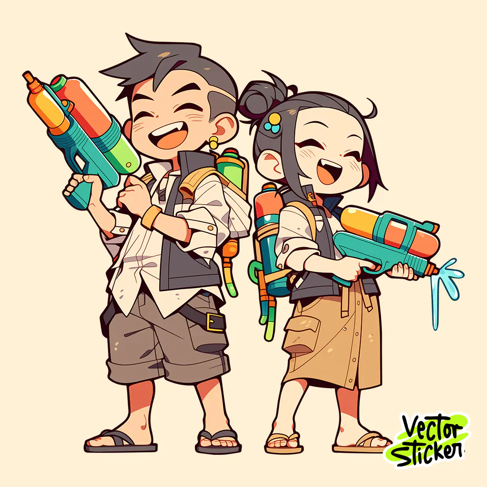 Myanmar Thingyan Water Festival Casual Couple Water Gun PNG