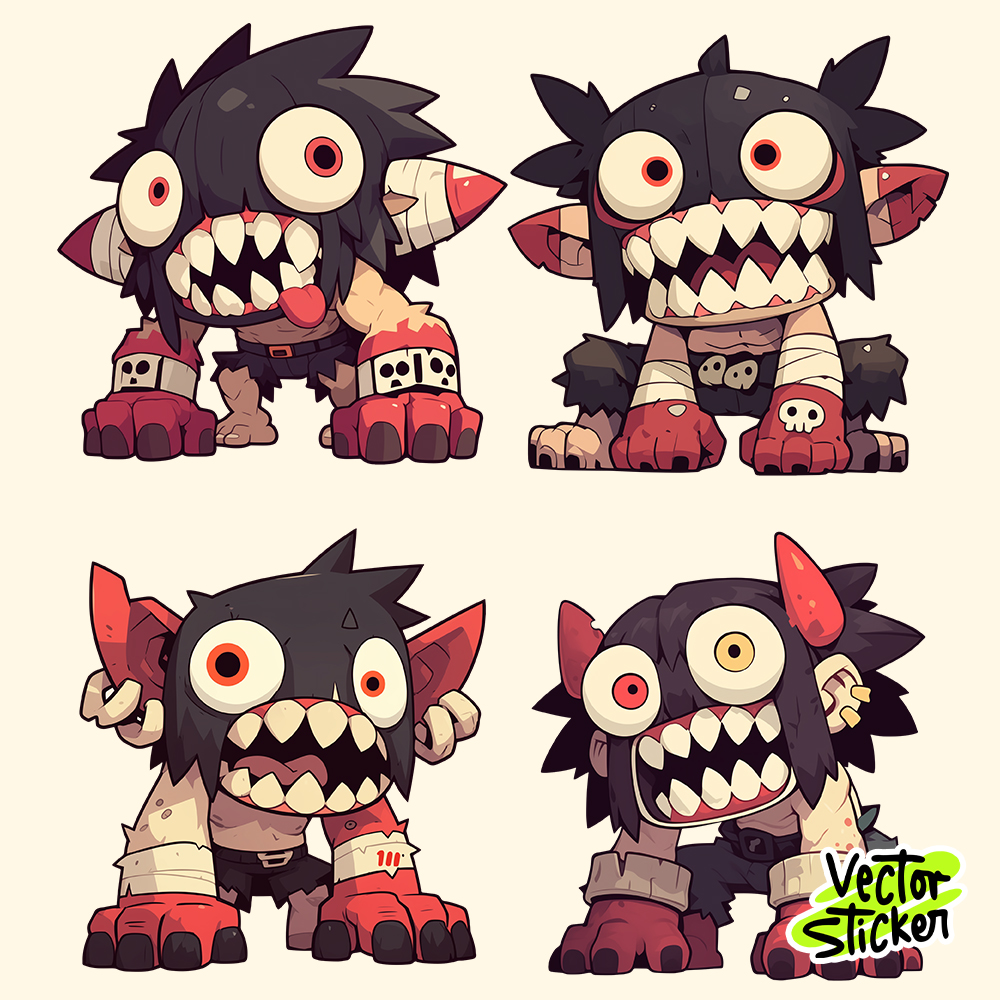 Cartoon Scary Monster Sticker Pack