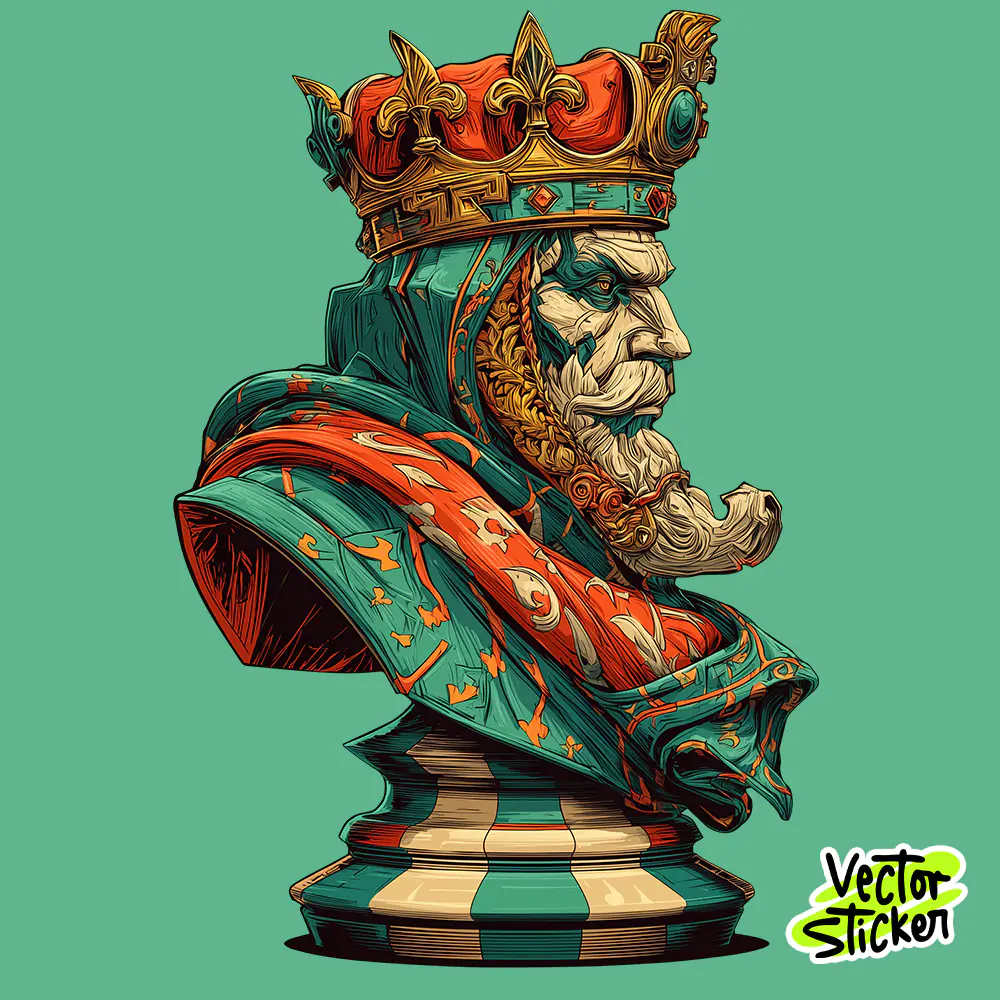 Free T Shirt Design Chess King Statue Cartoon Teal Orange