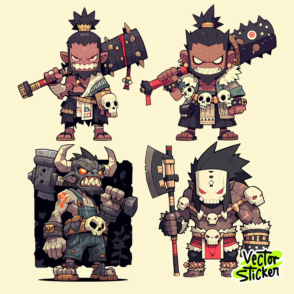 Barbarian Warrior Sticker Set | Free PNG Stickers for Multipurpose Use