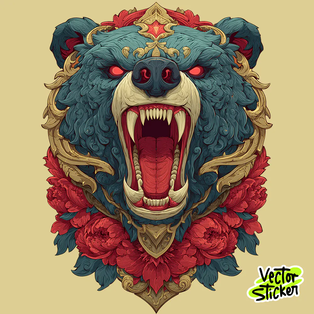 Free T Shirt Design Roaring Bear Ornamental Fantasy Red Blue