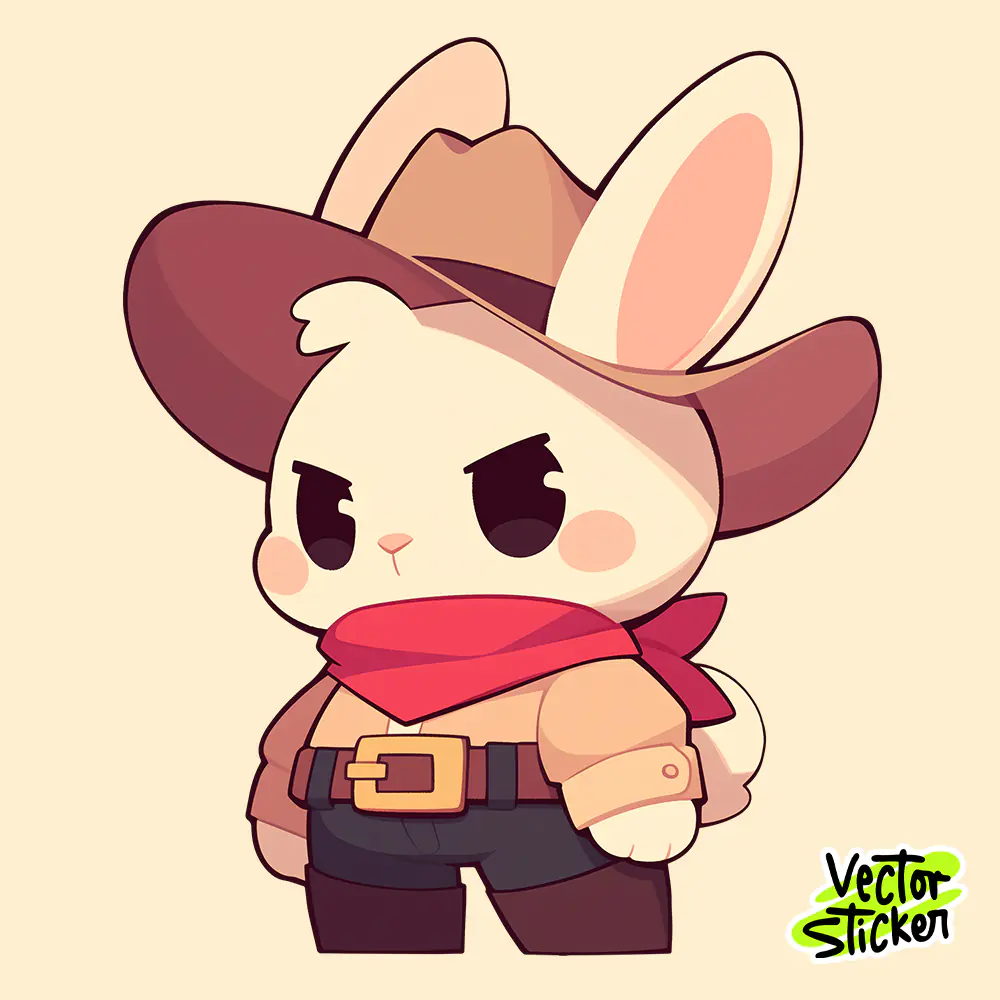 Free PNG Sticker Design Cowboy Baby Rabbit Cute Cartoon