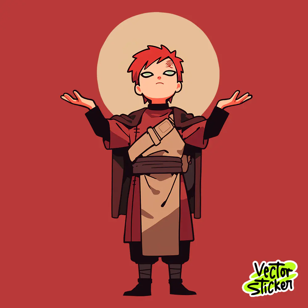 Gaara Anime Chibi Illustration Red and Brown Free PNG Sticker