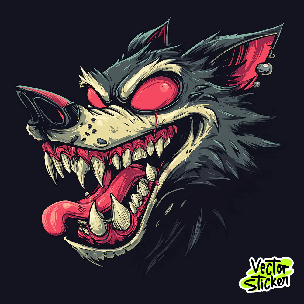 Psycho Cartoon Wolf Vintage Tattoo T-Shirt Design PNG