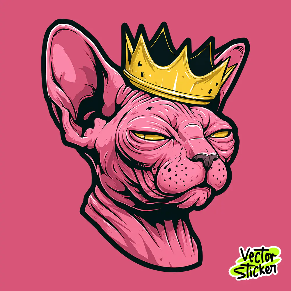 Crowned Sphynx Cat Sticker Royal Cartoon Illustration PNG