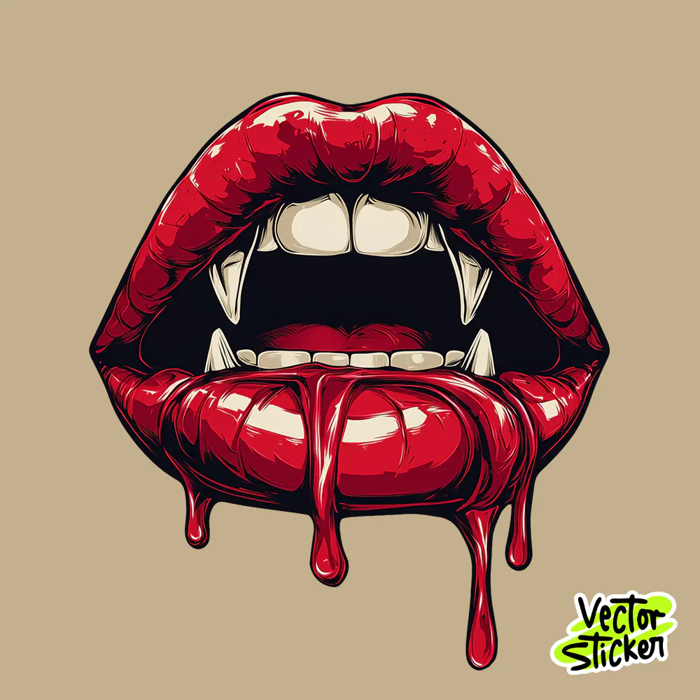 Vampire Red Lips Dripping Blood Sticker PNG for Streetwear T-Shirt