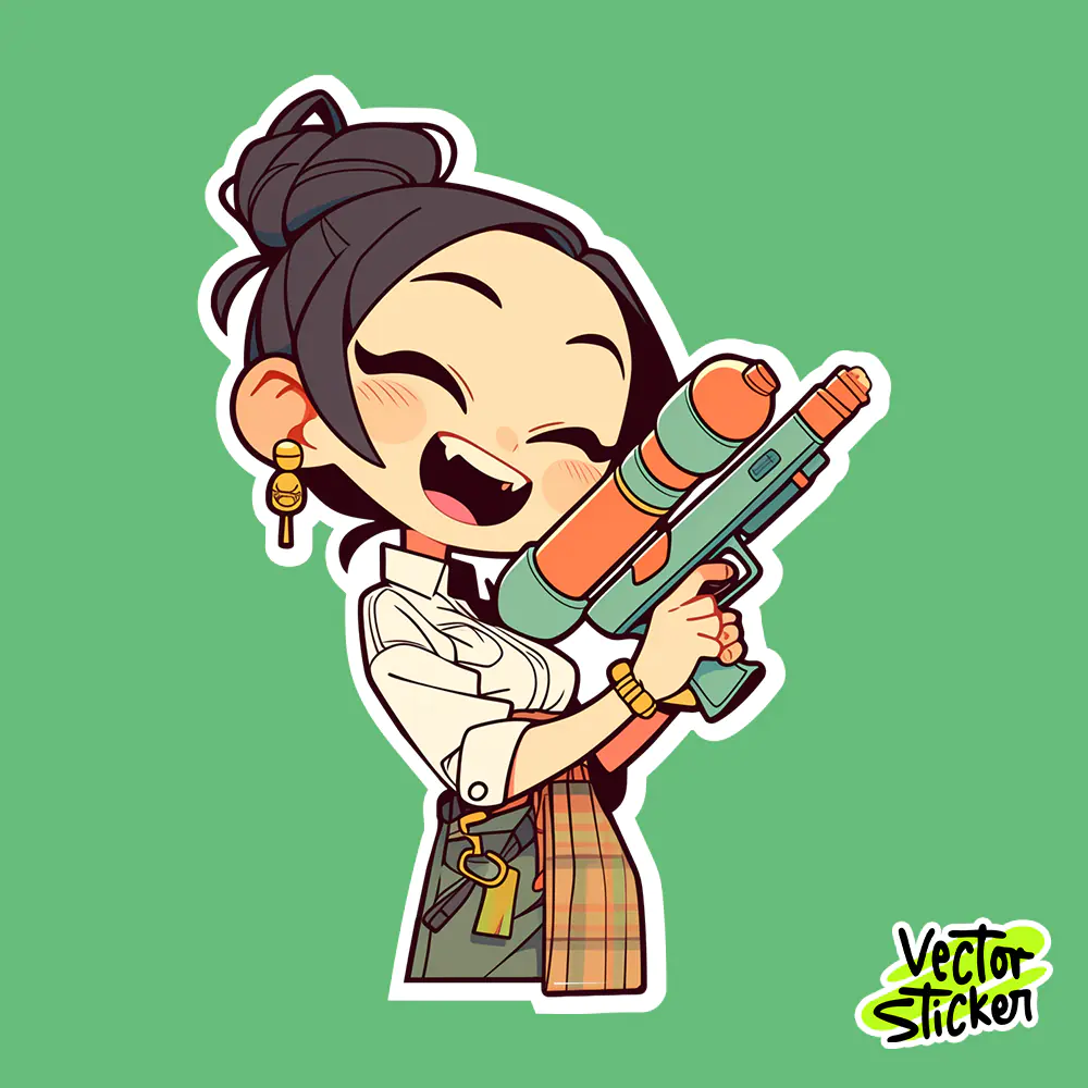 Myanmar Thingyan Water Festival Cute Girl Sticker Water Gun PNG